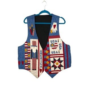 Vintage Handmade Patriotic American USA Quilted Vest